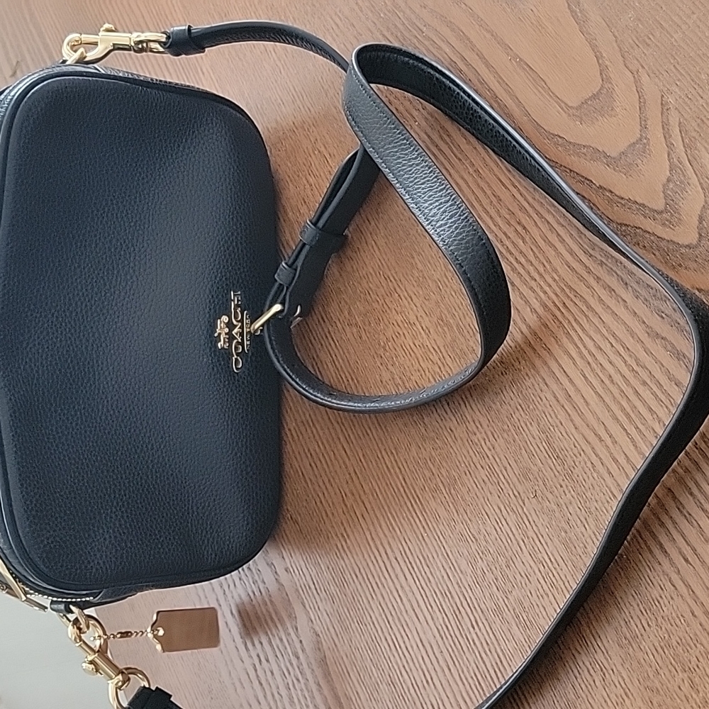 Coach black leather camera bag